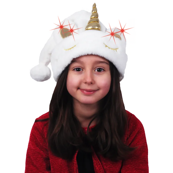 bonnet blanc licorne lumineux de la marque NOEL EN FOLIE. Réf. NEDD303L.
